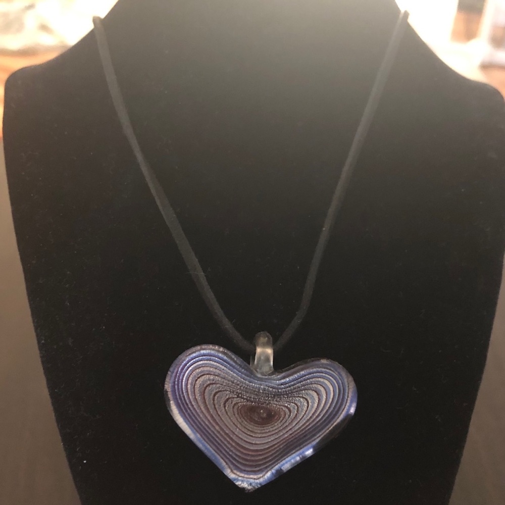 Handcrafted Glass Heart & Suede Necklace